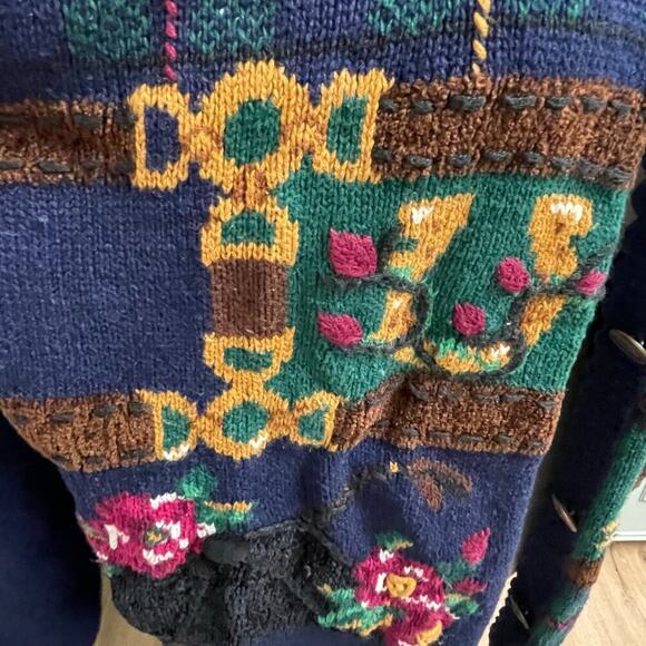 Jantzen Vintage Cardigan Knit Sweater Size XL Equestrian Horses Roses Womens - Picture 3 of 10